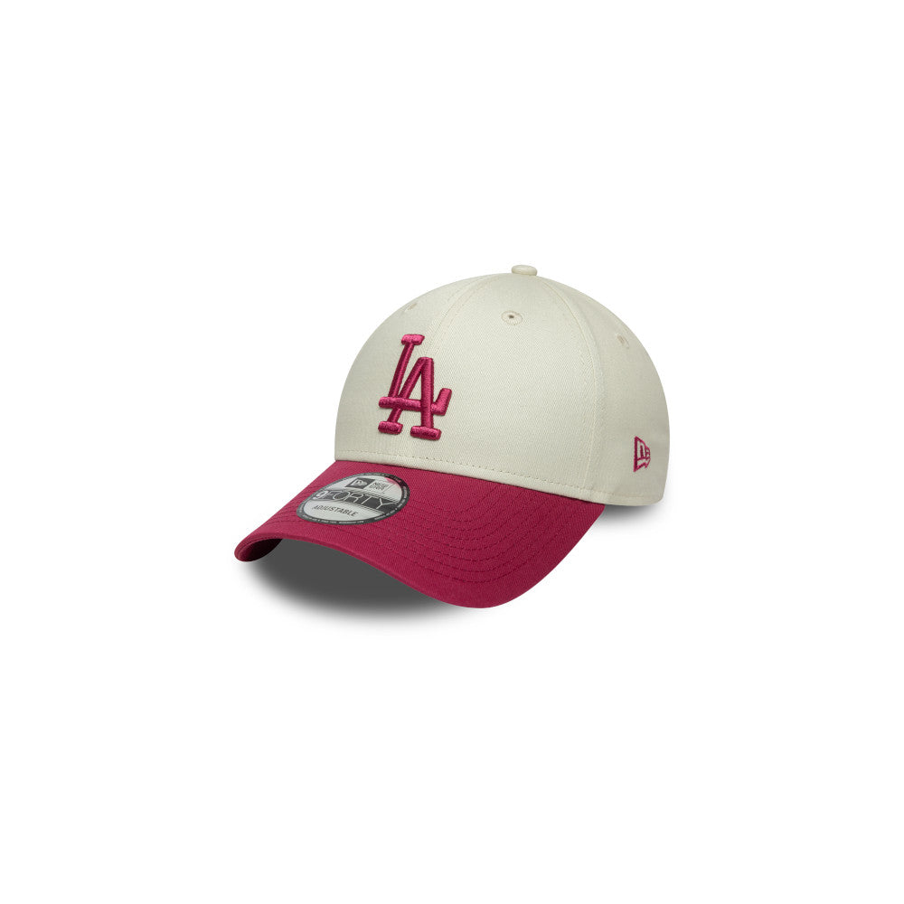 LA Dodgers Hat - Side Script Ivory Pink 2-Tone MLB 9Forty Strapback Cap - New Era